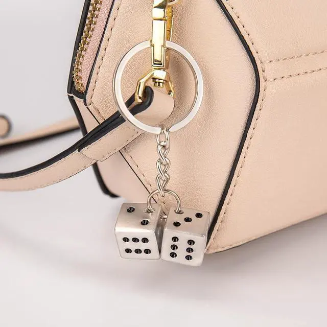 Alt view image 5 of 7 - Lucky Silver Metal Dice Keychain with Black Dots - Stylish and Fortunate Charm for Keys, Bags, and Everyday Use - Durable, Multipurpose Accessory