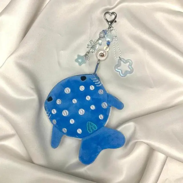 Alt view image 2 of 7 - Whale Shark Coin Purse Keychain,Cute Blue Plush Change Pouches Bag Charm | Kawaii Handmade Wallet with Zipper,Heart Star Butterfly Key Chain for Women Backpack