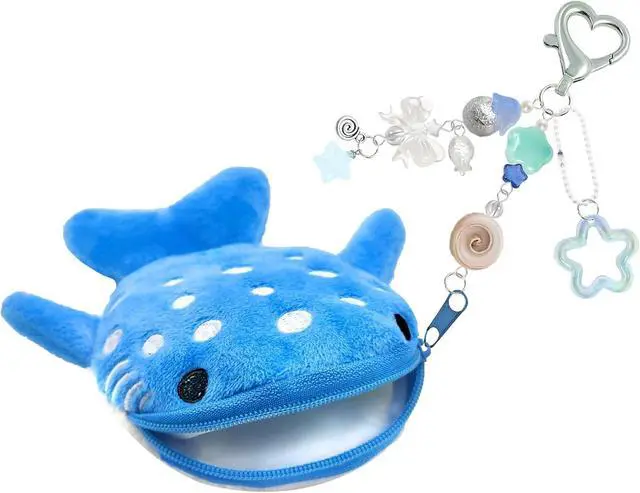 Main image of Whale Shark Coin Purse Keychain,Cute Blue Plush Change Pouches Bag Charm | Kawaii Handmade Wallet with Zipper,Heart Star Butterfly Key Chain for Women Backpack