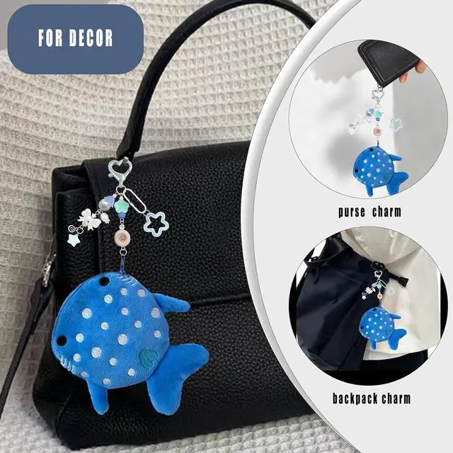 Alt view image 3 of 7 - Whale Shark Coin Purse Keychain,Cute Blue Plush Change Pouches Bag Charm | Kawaii Handmade Wallet with Zipper,Heart Star Butterfly Key Chain for Women Backpack