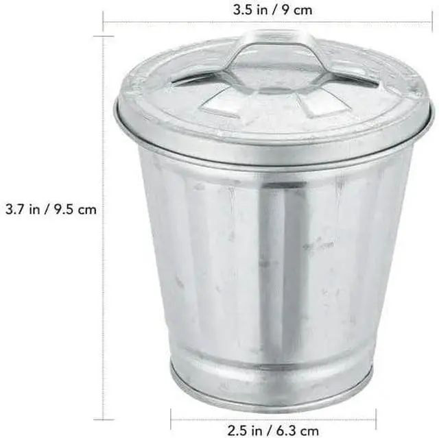 Alt view image 2 of 6 - Silver Mini Galvanized Trash Can with Lid (9.5X9X6.3CM), Metal Rubbish Bin, Flower Pot Pen Holder, Mini Wastebaskets Suit for Desk, Office, School, Dorm Room and Vanity