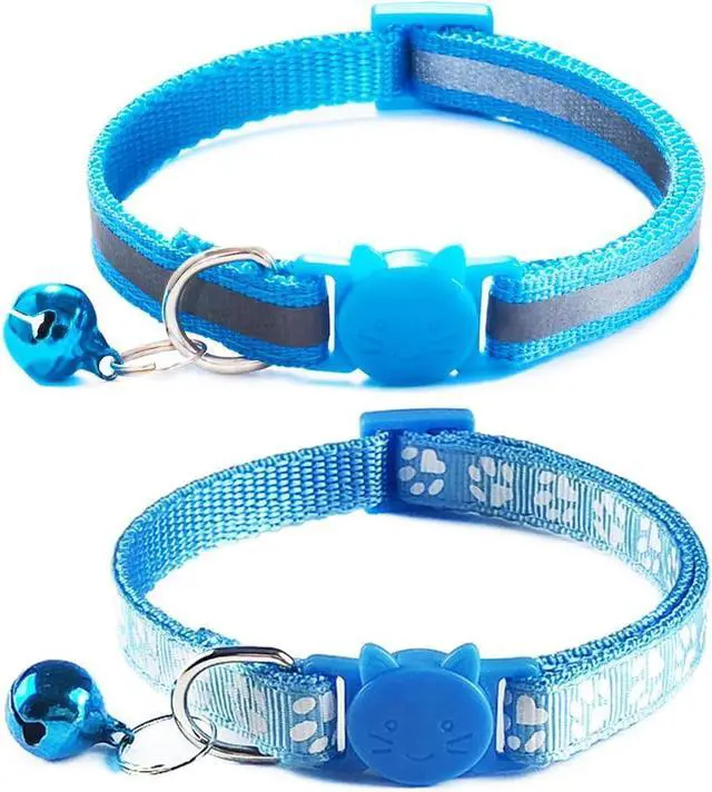 Main image of Reflective Cat Collar Breakaway with Bells, 2 Pack Pet Cat Collar Adjustable 7.5-12.5 Inch (Sky Blue)