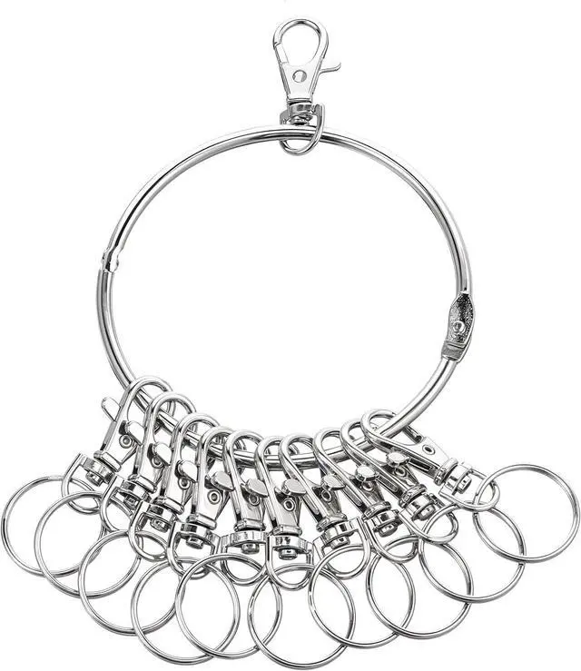 Main image of Large Key Ring Hoop,Key Ring Holder,Keys Organizer Portable Keys Management Holders with 10 Swivel Clasps Big Rings Keychain Holders Rings for Office Warehouse School Home(Silver)