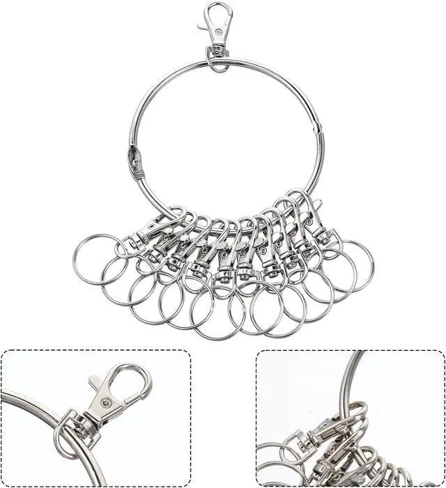 Alt view image 2 of 7 - Large Key Ring Hoop,Key Ring Holder,Keys Organizer Portable Keys Management Holders with 10 Swivel Clasps Big Rings Keychain Holders Rings for Office Warehouse School Home(Silver)