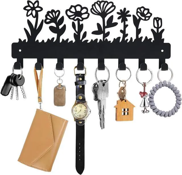 Main image of Decorative Key Holder for Wall Mounted with 8 Hooks, Cute Flower Key Rack Organizer for Entryway, Hallway, Office, Wall Mount Hanger for Keys with Mounting Hardware, Dog Leash Holder Ready to Hang