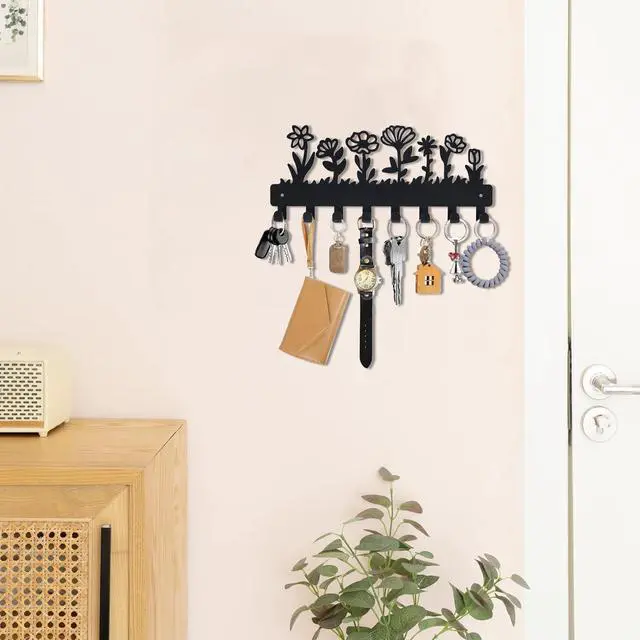 Alt view image 5 of 6 - Decorative Key Holder for Wall Mounted with 8 Hooks, Cute Flower Key Rack Organizer for Entryway, Hallway, Office, Wall Mount Hanger for Keys with Mounting Hardware, Dog Leash Holder Ready to Hang