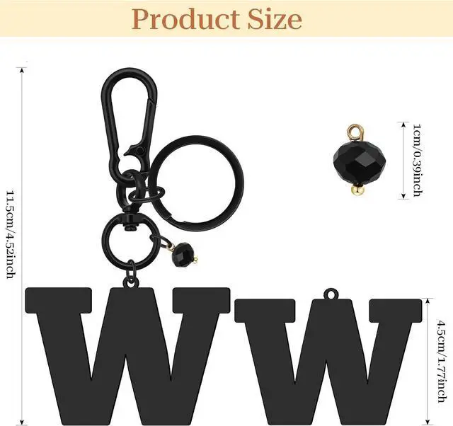 Alt view image 2 of 7 - Initial Keyring Gifts Black Letter Keychain for Women Initial Letter Keyring for Backpack Black Keychain