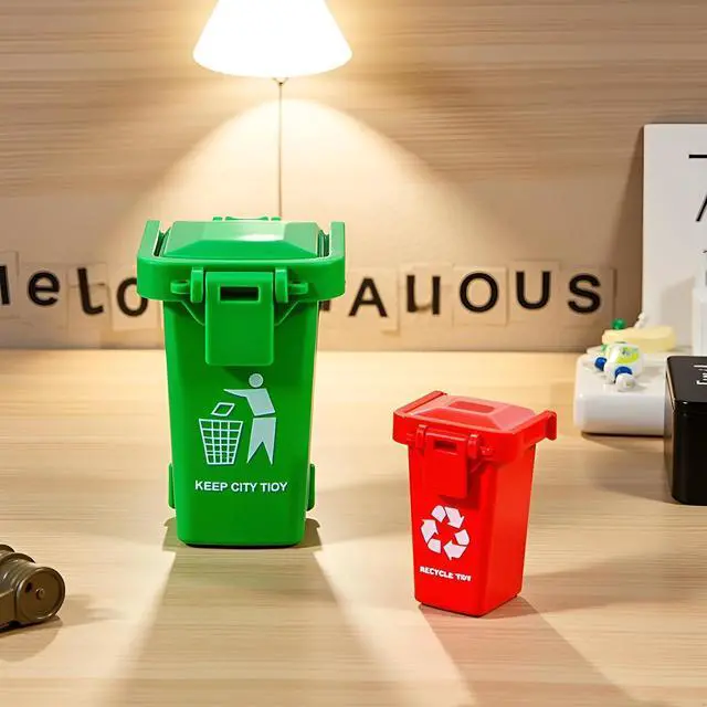 Alt view image 6 of 7 - Jowxsx 3Pcs Tiny Recycle Bin for Desk, Garbage Trash Pen Holder, Recycle Bin Pencil Holder, Miniature Garbage Truck's Trash Cans, Unique Small Trash Can Truck Toy with Lid Wheels