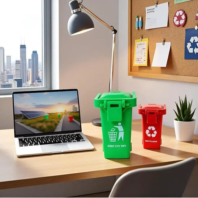 Alt view image 7 of 7 - Jowxsx 3Pcs Tiny Recycle Bin for Desk, Garbage Trash Pen Holder, Recycle Bin Pencil Holder, Miniature Garbage Truck's Trash Cans, Unique Small Trash Can Truck Toy with Lid Wheels