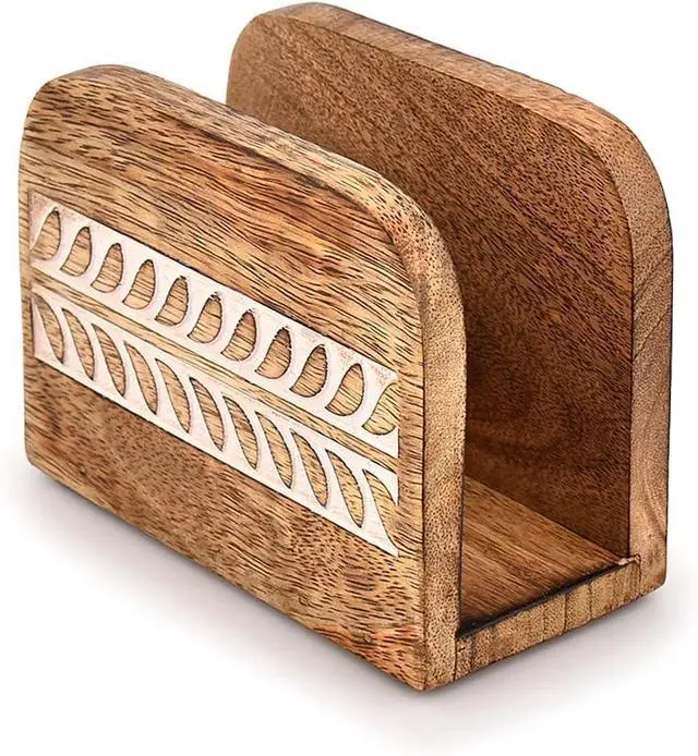 Main image of Napkin Holder Mango Wood Upright Paper Napkin Storage Rustic Farmhouse Wood Napkin Holder Vintage Home decor (5.5"x 2.5"x 4")