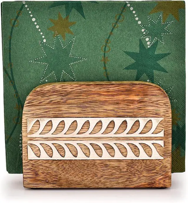 Alt view image 3 of 5 - Napkin Holder Mango Wood Upright Paper Napkin Storage Rustic Farmhouse Wood Napkin Holder Vintage Home decor (5.5"x 2.5"x 4")