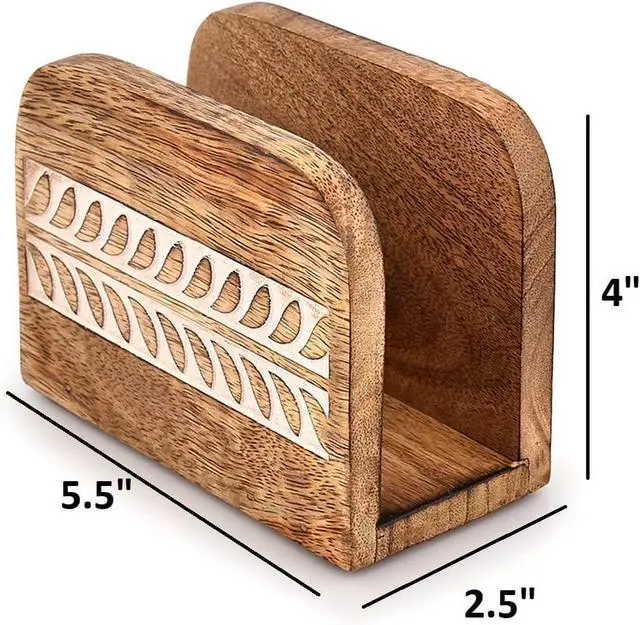 Alt view image 5 of 5 - Napkin Holder Mango Wood Upright Paper Napkin Storage Rustic Farmhouse Wood Napkin Holder Vintage Home decor (5.5"x 2.5"x 4")