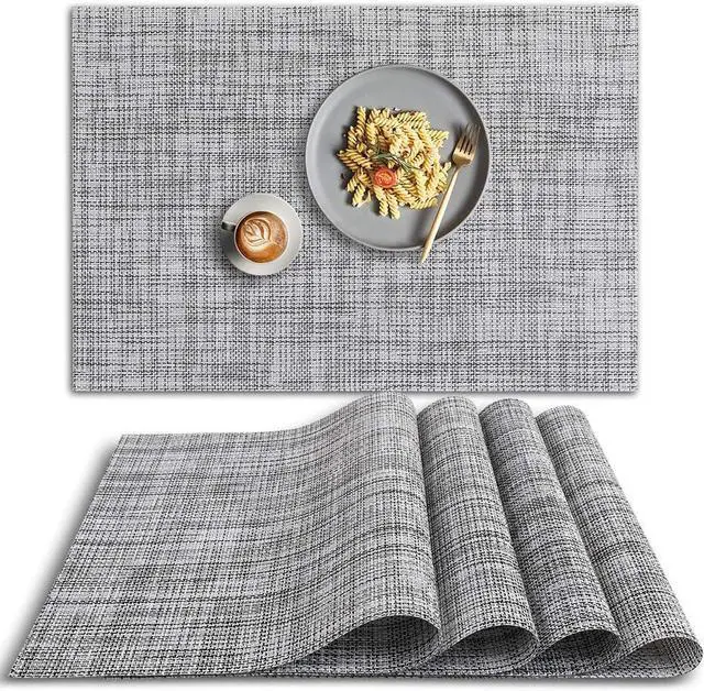 Main image of homEdge PVC Placemat, 4 PCS of Non-Slip Heat Resistant Place Mats, Washable Vinyl Placemats, Set of 4 Gray
