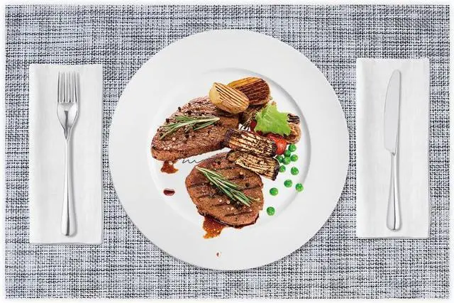 Alt view image 3 of 7 - homEdge PVC Placemat, 4 PCS of Non-Slip Heat Resistant Place Mats, Washable Vinyl Placemats, Set of 4 Gray