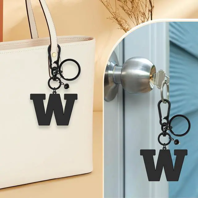 Alt view image 5 of 7 - Initial Keyring Gifts Black Letter Keychain for Women Initial Letter Keyring for Backpack Black Keychain
