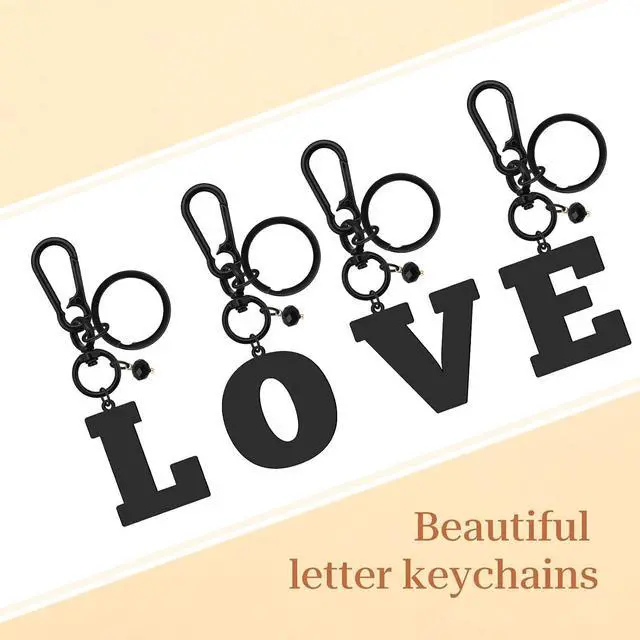 Alt view image 4 of 7 - Initial Keyring Gifts Black Letter Keychain for Women Initial Letter Keyring for Backpack Black Keychain