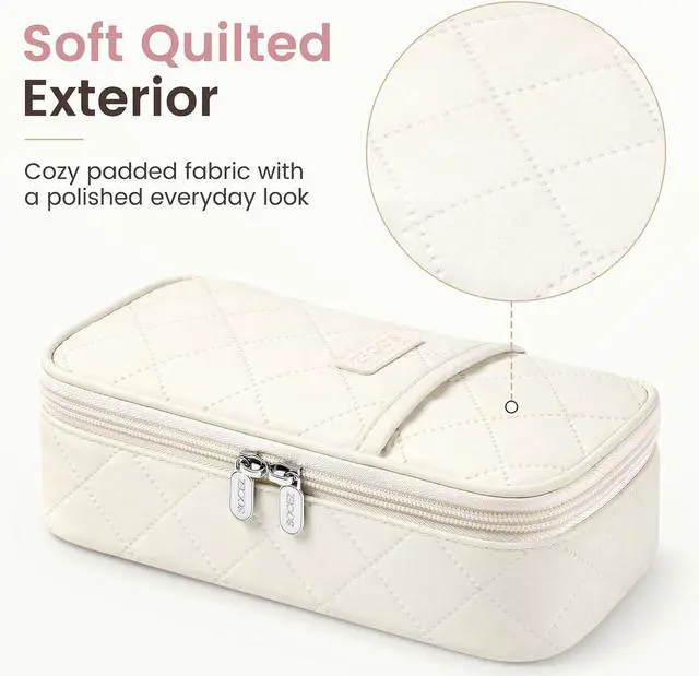 Alt view image 2 of 7 - Sooez Cute Pencil Case, Soft Quilted Pencil Pouch, Large Pen Pencil Bag | Zipper Pen Case, Aesthetic Pen Pouch, Colored Stationery Storage & Organizer, School Supplies for Teen Girl Students, Beige