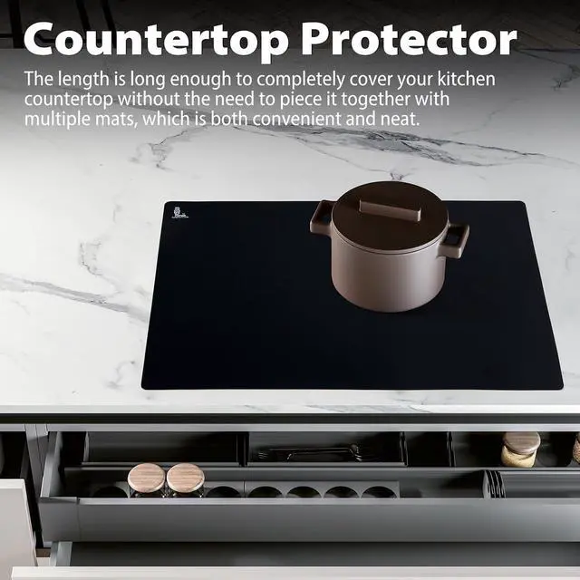 Alt view image 6 of 7 - Thick Silicone Counter Mat Large 23.4"by15.6", Heat Resistant Mat | Kitchen Table/Countertop Protector/Non Stick Pastry Baking Placemats, Silicone Pad for Crafts Kids, Super Kitchen Black