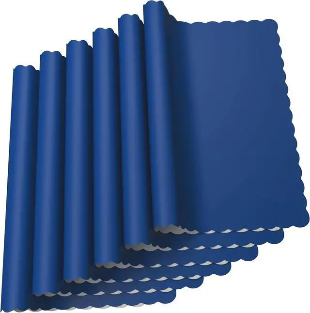 Alt view image 2 of 4 - Disposable Paper Placemats, Scalloped Edge Table Mats, Blue, Pack of 50 | Disposable paper placemats, scalloped-edge design, blue, 50 count, quick table setup and cleanup