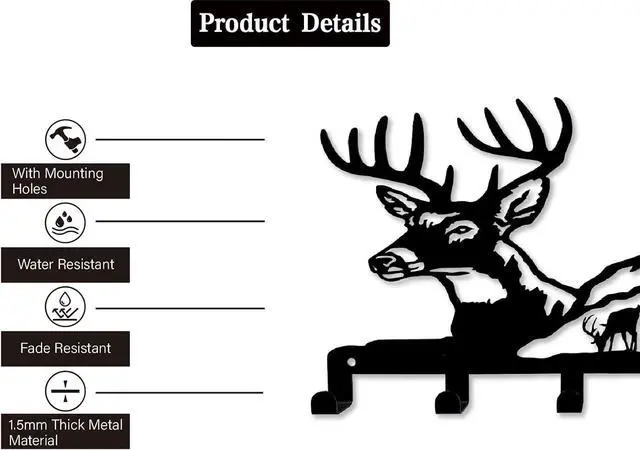 Alt view image 2 of 7 - Key Holder for Wall Decorative, Metal Key Holder, Key Organizer for Wall Mount, Hanging Key Rack with 7 Hooks, Key Hooks for Hallway Entryway Office Kitchen Farmhouse (Deer)