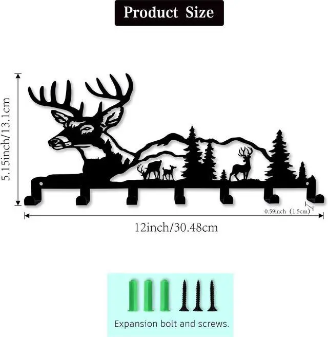 Alt view image 3 of 7 - Key Holder for Wall Decorative, Metal Key Holder, Key Organizer for Wall Mount, Hanging Key Rack with 7 Hooks, Key Hooks for Hallway Entryway Office Kitchen Farmhouse (Deer)