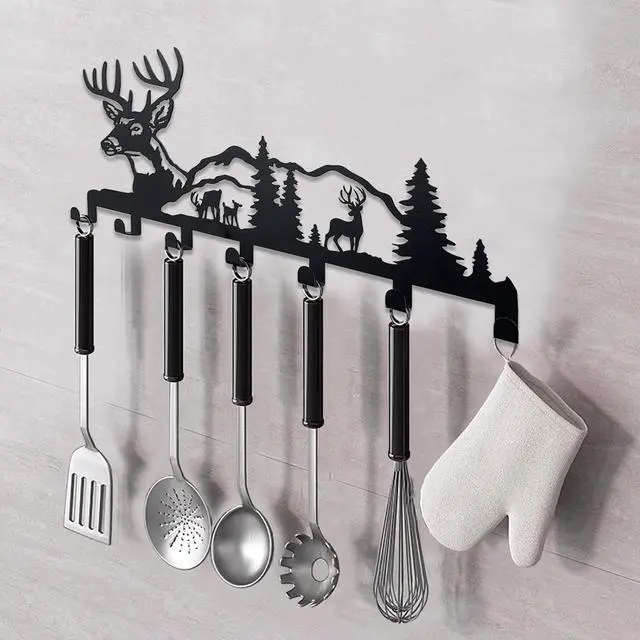 Alt view image 4 of 7 - Key Holder for Wall Decorative, Metal Key Holder, Key Organizer for Wall Mount, Hanging Key Rack with 7 Hooks, Key Hooks for Hallway Entryway Office Kitchen Farmhouse (Deer)