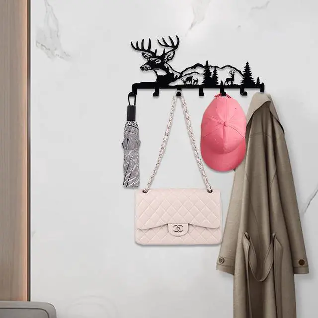Alt view image 6 of 7 - Key Holder for Wall Decorative, Metal Key Holder, Key Organizer for Wall Mount, Hanging Key Rack with 7 Hooks, Key Hooks for Hallway Entryway Office Kitchen Farmhouse (Deer)