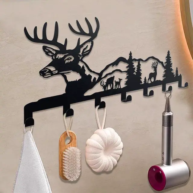 Alt view image 5 of 7 - Key Holder for Wall Decorative, Metal Key Holder, Key Organizer for Wall Mount, Hanging Key Rack with 7 Hooks, Key Hooks for Hallway Entryway Office Kitchen Farmhouse (Deer)