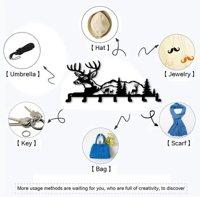 Alt view image 7 of 7 - Key Holder for Wall Decorative, Metal Key Holder, Key Organizer for Wall Mount, Hanging Key Rack with 7 Hooks, Key Hooks for Hallway Entryway Office Kitchen Farmhouse (Deer)
