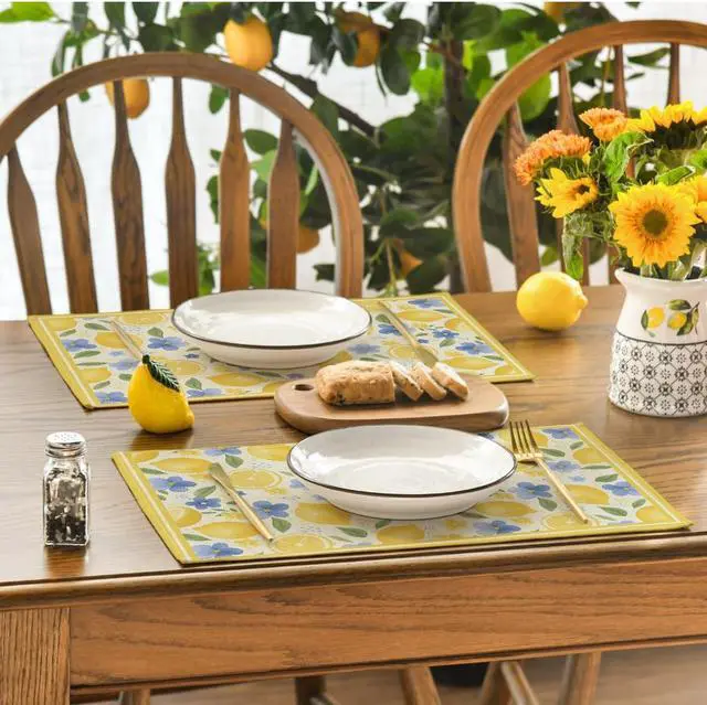 Alt view image 4 of 7 - Artoid Mode Lemon Flowers Leaves Summer Placemats Set of 4, 12x18 Inch Seasonal Holiday Table Mats for Party Kitchen Dining Decoration