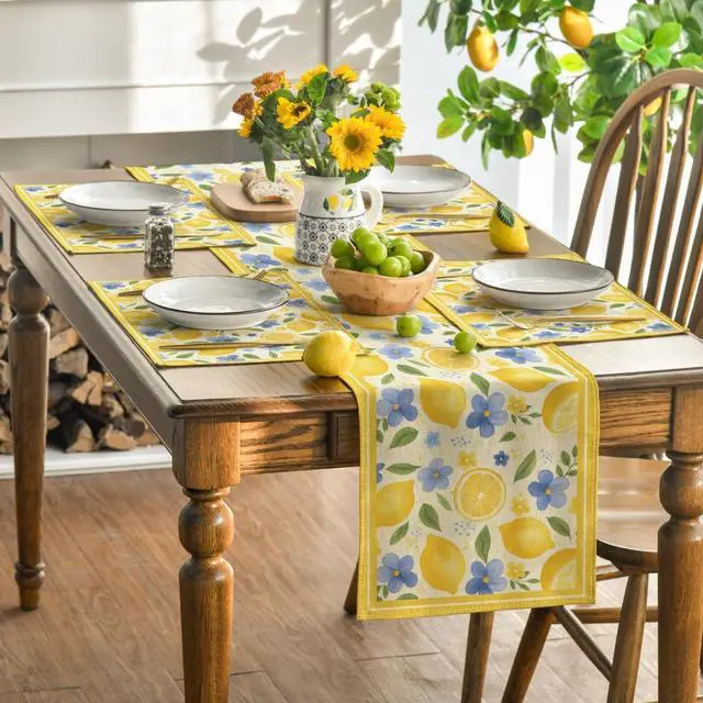 Alt view image 5 of 7 - Artoid Mode Lemon Flowers Leaves Summer Placemats Set of 4, 12x18 Inch Seasonal Holiday Table Mats for Party Kitchen Dining Decoration