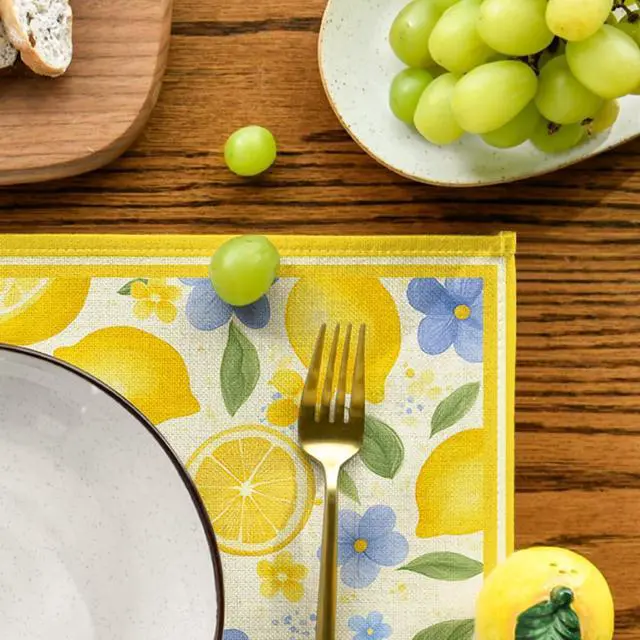 Alt view image 6 of 7 - Artoid Mode Lemon Flowers Leaves Summer Placemats Set of 4, 12x18 Inch Seasonal Holiday Table Mats for Party Kitchen Dining Decoration