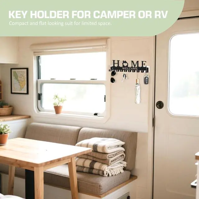 Alt view image 6 of 7 - Key Holder Wall Mount, Adhesive Key Hanger with 12 Hooks, Black | Metal Material, 2 Mount Options, Compact Design, Cute Wall Decoration, Suit for Entryway, Doorway, Hallway, RV, Garage