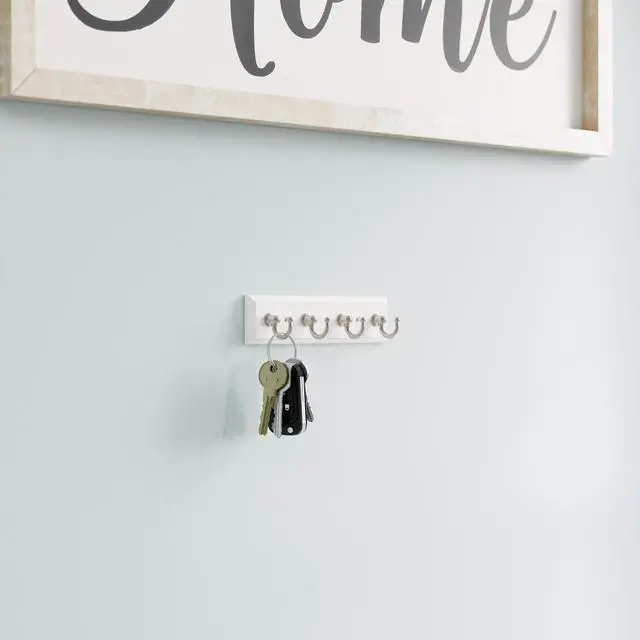 Alt view image 2 of 7 - Franklin Brass Key Tidy (1-Pack) Pure White Holder 7' Wall Mount Small Item Rack 4 Hooks for Wall, Hallway, Entry Keychain Rail Organizer B46711K-PMN-R