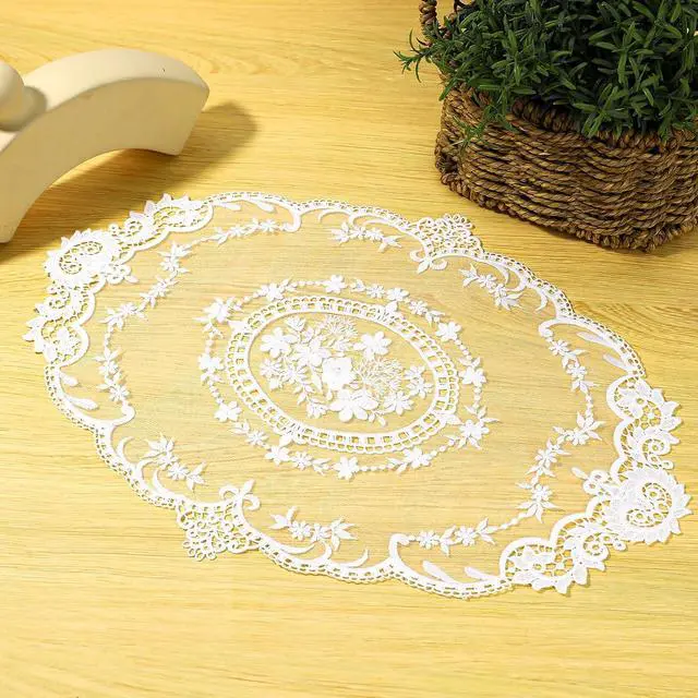 Alt view image 7 of 7 - 2 Pack Retro Lace French Crochet Doilies Table Placemats Handmade Solid White Embroidered Lace Farmhouse Placemats 12x16 inch Place Mats Cup Mat(Style 4)