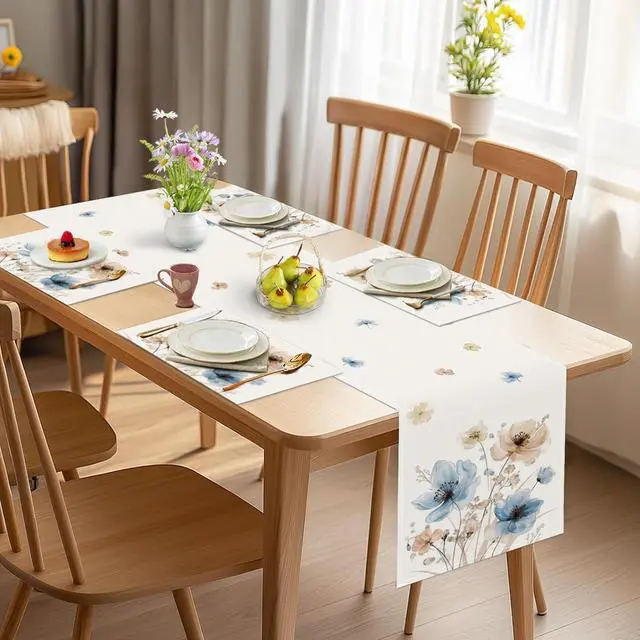 Alt view image 5 of 6 - Bonhause Watercolor Floral Placemats Set of 4, 12x18 Inch Blue Brown Flower Leaves Kitchen Dining Table Mats Washable Place Mats for Indoor Outdoor Home Party Decor