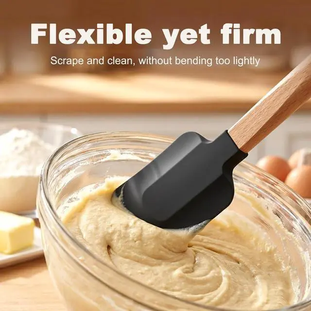 Alt view image 4 of 7 - 5 Pcs Silicone Spatula Set, Nonstick Rubber Spatulas with Wooden Handle, Soup Spoon Scraper, Jar Scraper for Cooking, Baking, Mixing, Frosting(COLOR:Black)