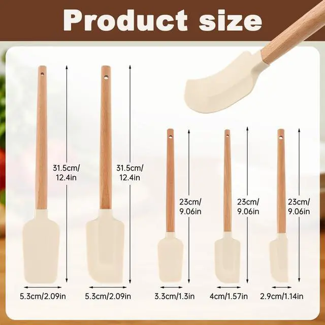 Alt view image 2 of 7 - 5 Pcs Silicone Spatula Set, Nonstick Rubber Spatulas with Wooden Handle, Soup Spoon Scraper, Jar Scraper for Cooking, Baking, Mixing, Frosting(COLOR:White)