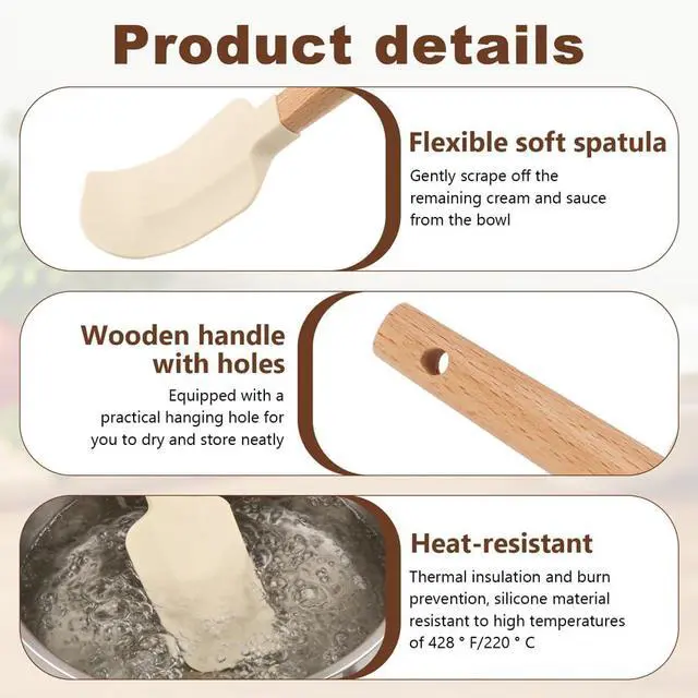 Alt view image 3 of 7 - 5 Pcs Silicone Spatula Set, Nonstick Rubber Spatulas with Wooden Handle, Soup Spoon Scraper, Jar Scraper for Cooking, Baking, Mixing, Frosting(COLOR:White)