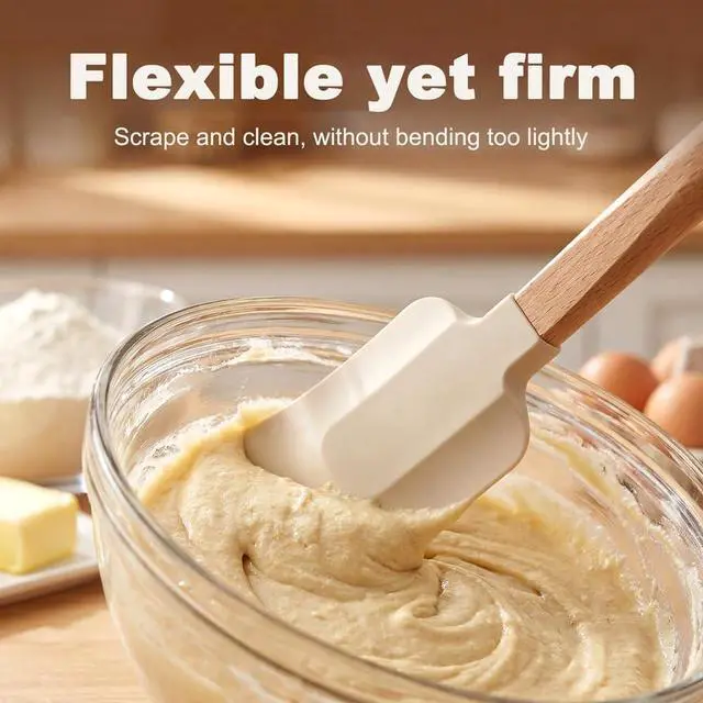 Alt view image 4 of 7 - 5 Pcs Silicone Spatula Set, Nonstick Rubber Spatulas with Wooden Handle, Soup Spoon Scraper, Jar Scraper for Cooking, Baking, Mixing, Frosting(COLOR:White)