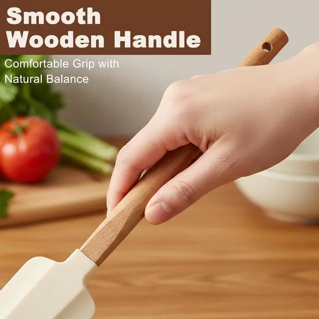 Alt view image 5 of 7 - 5 Pcs Silicone Spatula Set, Nonstick Rubber Spatulas with Wooden Handle, Soup Spoon Scraper, Jar Scraper for Cooking, Baking, Mixing, Frosting(COLOR:White)