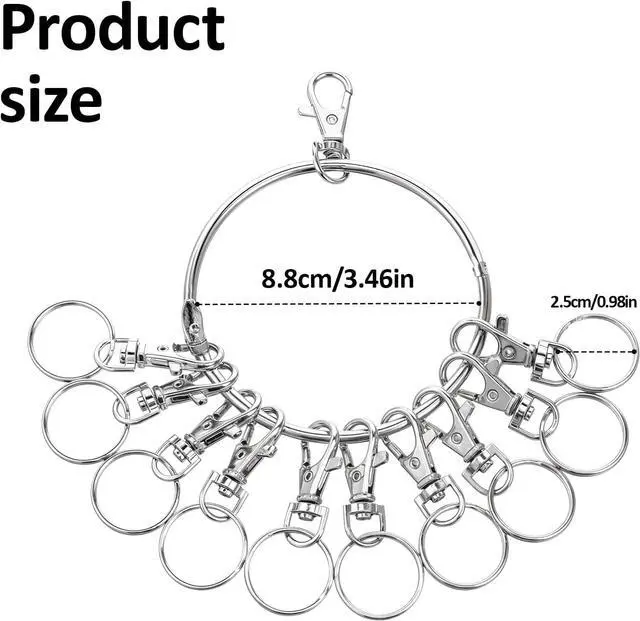 Alt view image 3 of 7 - Large Key Ring Hoop,Key Ring Holder,Keys Organizer Portable Keys Management Holders with 10 Swivel Clasps Big Rings Keychain Holders Rings for Office Warehouse School Home(Silver)