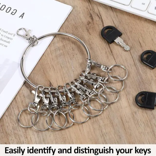 Alt view image 5 of 7 - Large Key Ring Hoop,Key Ring Holder,Keys Organizer Portable Keys Management Holders with 10 Swivel Clasps Big Rings Keychain Holders Rings for Office Warehouse School Home(Silver)