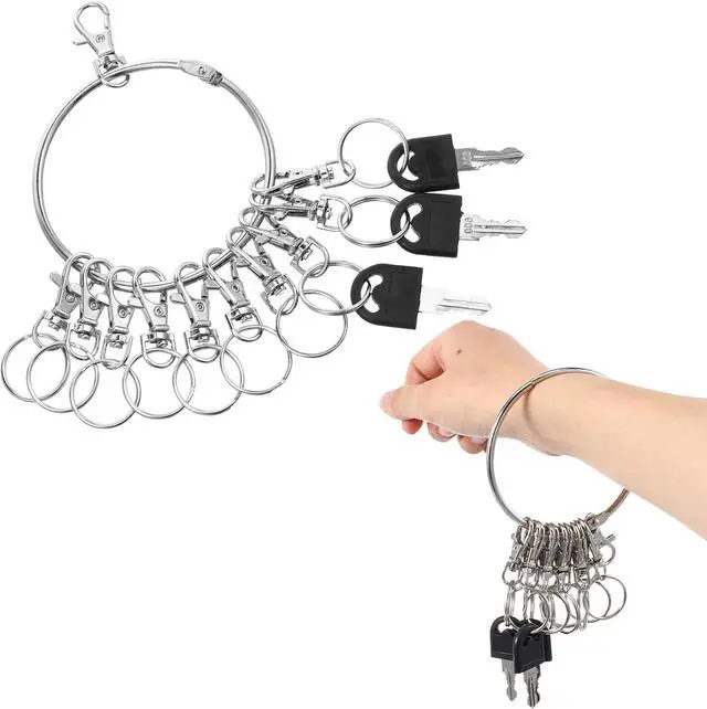Alt view image 7 of 7 - Large Key Ring Hoop,Key Ring Holder,Keys Organizer Portable Keys Management Holders with 10 Swivel Clasps Big Rings Keychain Holders Rings for Office Warehouse School Home(Silver)