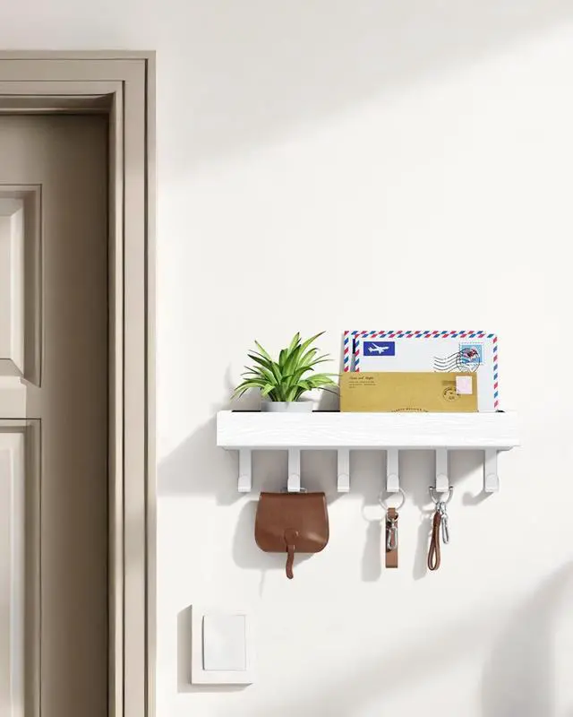 Alt view image 2 of 7 - Key Holder Wall Mount Magnetic Adhesive, Key Hooks Rack with Shelf | Key Hanger with Mail Organizer for RV Camper Fridge Living Room Decor, Home Essentials, White