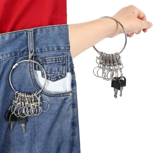Alt view image 6 of 7 - Large Key Ring Hoop,Key Ring Holder,Keys Organizer Portable Keys Management Holders with 10 Swivel Clasps Big Rings Keychain Holders Rings for Office Warehouse School Home(Silver)
