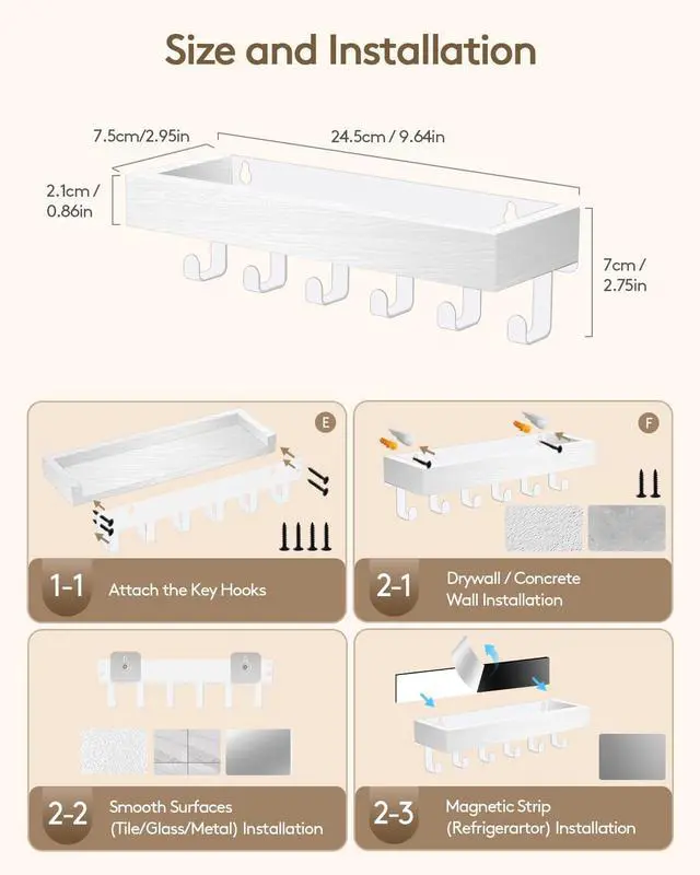 Alt view image 3 of 7 - Key Holder Wall Mount Magnetic Adhesive, Key Hooks Rack with Shelf | Key Hanger with Mail Organizer for RV Camper Fridge Living Room Decor, Home Essentials, White