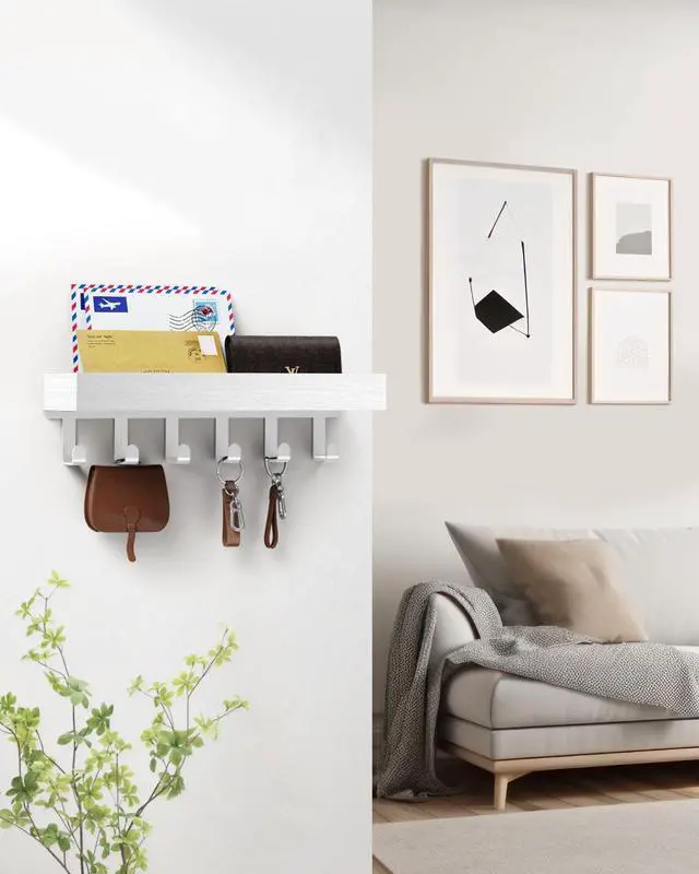 Alt view image 5 of 7 - Key Holder Wall Mount Magnetic Adhesive, Key Hooks Rack with Shelf | Key Hanger with Mail Organizer for RV Camper Fridge Living Room Decor, Home Essentials, White