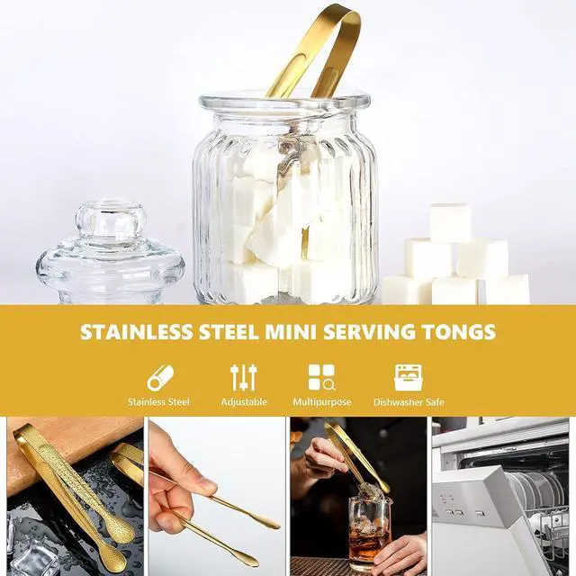 Alt view image 4 of 7 - Sieral 10 Pieces Sugar Cube Tongs Mini Spoons Dessert Forks Set, Gold | Stainless Steel for Coffee Tea, Small Serving Spoons Leaf Design, Metal Tongs for Sugar Cubes, Elegant Party Tableware Set