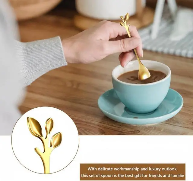 Alt view image 6 of 7 - Sieral 10 Pieces Sugar Cube Tongs Mini Spoons Dessert Forks Set, Gold | Stainless Steel for Coffee Tea, Small Serving Spoons Leaf Design, Metal Tongs for Sugar Cubes, Elegant Party Tableware Set